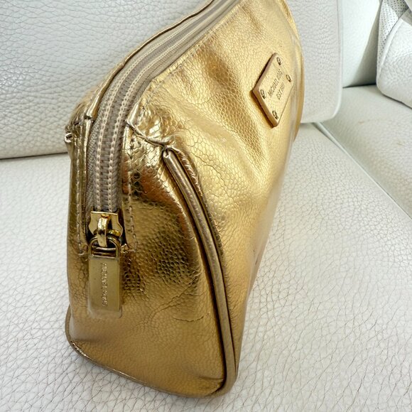 MICHAEL KORS COSMETIC BAG POUCH PURSE GOLD - Picture 2 of 6